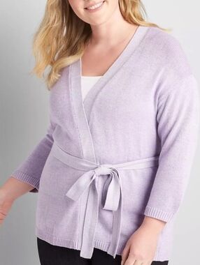 Lane Bryant Lavender Knit Open Cardigan with Belt 22/24